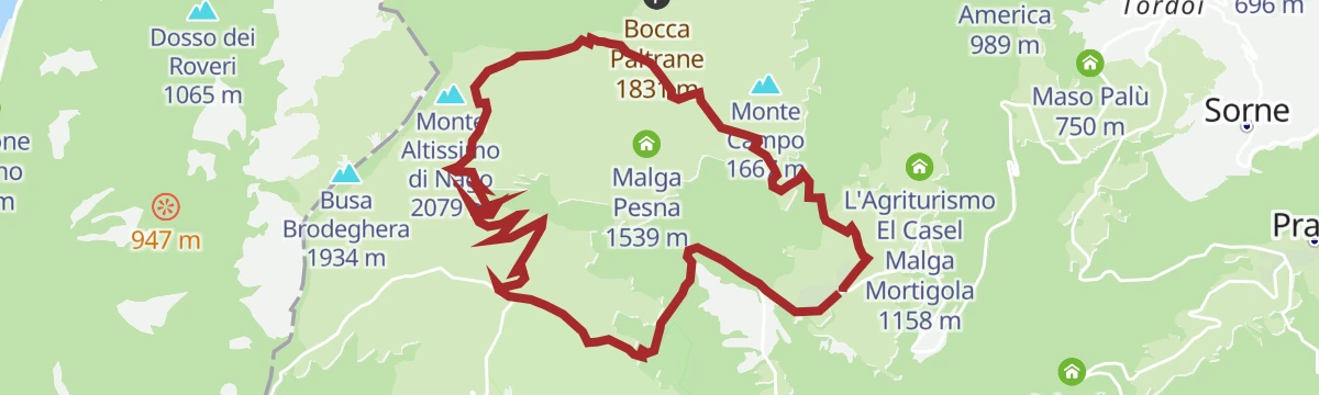 Route map: Trekking to Monte Altissimo – Rifugio Damiano Chiesa